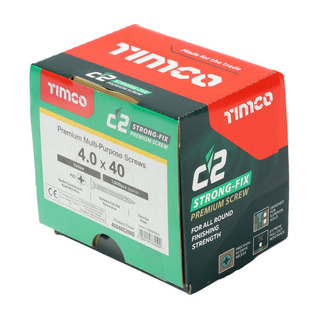 This is an image of Timco - C2 Strong-Fix Screws - PZ - Double Countersunk - Twin-Cut - Yellow 4.0 x 40mm - (1000 PCS Box) 40040C2IND