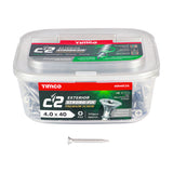 This is an image of Timco - C2 Exterior Strong-Fix Screws - PZ - Double Countersunk with Ribs - Twin-Cut - Silver 4.0 x 40mm - (350 PCS Tub) 40040C2S
