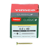This is an image of Timco - Classic Multi-Purpose Screws - PZ - Double Countersunk - Yellow 4.0 x 40mm - (200 PCS Box) 40040CLAF