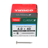 This is an image of Timco - Classic Multi-Purpose Screws - PZ - Pan Head - A2 Stainless Steel 4.0 x 40mm - (200 PCS Box) 40040CLAPSS