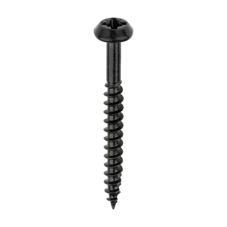 This is an image of Timco - Rainwater Screws - PZ - Low Profile Pan - Exterior - Black 4.0 x 40mm - (300 PCS Box) 40040CLARBBX