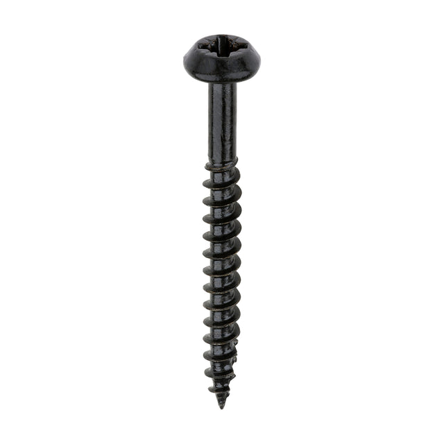 This is an image of Timco - Rainwater Screws - PZ - Low Profile Pan - Exterior - Black 4.0 x 40mm - (300 PCS Box) 40040CLARBBX