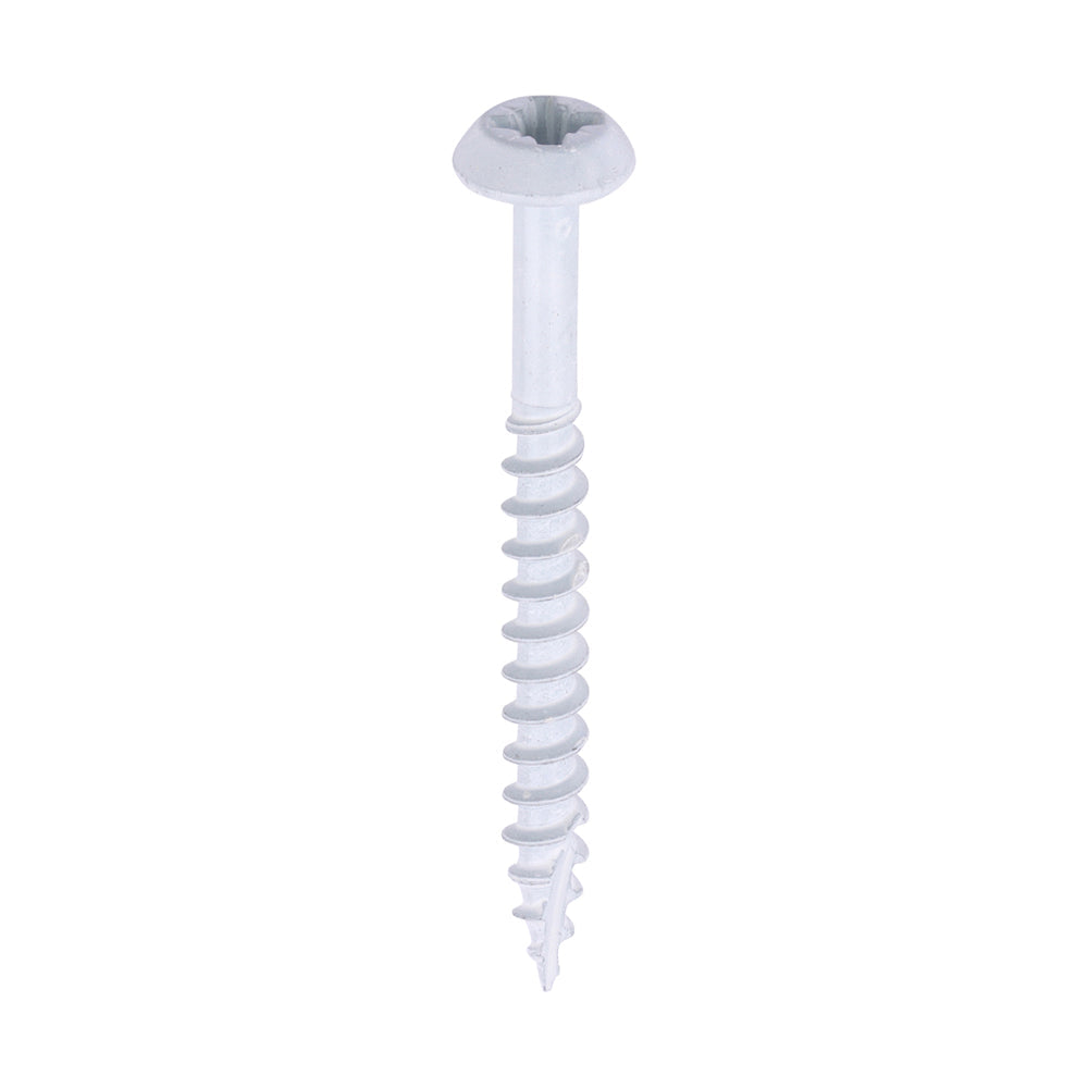 This is an image of Timco - Rainwater Screws - PZ - Low Profile Pan - Exterior - White 4.0 x 40mm - (300 PCS Box) 40040CLARWBX