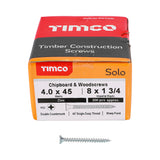 This is an image of Timco - Solo Chipboard & Woodscrews - PZ - Double Countersunk - Zinc 4.0 x 45mm - (200 PCS Box) 40045SOLOZ
