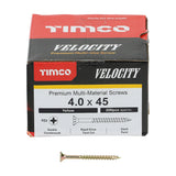 This is an image of Timco - Velocity Premium Multi-Use Screws - PZ - Double Countersunk - Yellow 4.0 x 45mm - (200 PCS Box) 40045VY
