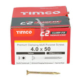 This is an image of Timco - C2 Clamp-Fix Screws - TX - Double Countersunk with Ribs - Twin-Cut - Yellow 4.0 x 50mm - (200 PCS Box) 40050C2C