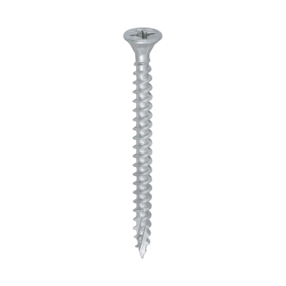 This is an image of Timco - C2 Exterior Strong-Fix Screws - PZ - Double Countersunk with Ribs - Twin-Cut - Silver 4.0 x 50mm - (200 PCS Box) 40050C2SBX