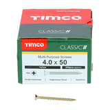 This is an image of Timco - Classic Multi-Purpose Screws - PZ - Double Countersunk - Yellow 4.0 x 50mm - (200 PCS Box) 40050CLAF