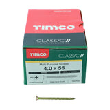 This is an image of Timco - Classic Multi-Purpose Screws - PZ - Double Countersunk - Yellow 4.0 x 55mm - (200 PCS Box) 40055CLAF
