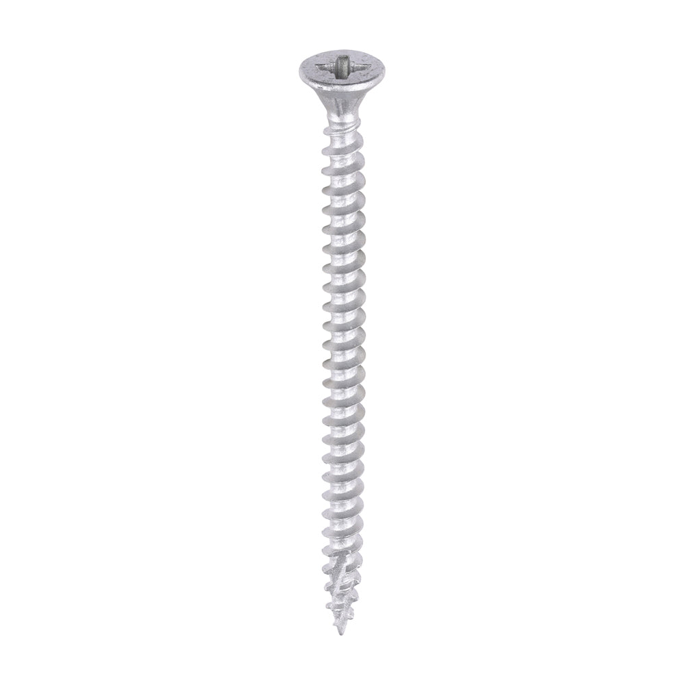 This is an image of Timco - C2 Exterior Strong-Fix Screws - PZ - Double Countersunk with Ribs - Twin-Cut - Silver 4.0 x 60mm - (200 PCS Box) 40060C2SBX