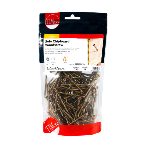 This is an image of Timco - Solo Woodscrews - PZ - Double Countersunk - Yellow 4.0 x 60mm - (230 PCS TIMbag) 40060CHYB