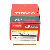 This is an image of Timco - C2 Clamp-Fix Screws - TX - Double Countersunk with Ribs - Twin-Cut - Yellow 4.0 x 70mm - (200 PCS Box) 40070C2C