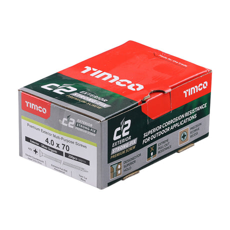 This is an image of Timco - C2 Exterior Strong-Fix Screws - PZ - Double Countersunk with Ribs - Twin-Cut - Silver 4.0 x 70mm - (200 PCS Box) 40070C2SBX
