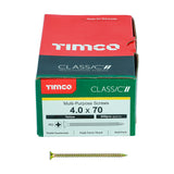 This is an image of Timco - Classic Multi-Purpose Screws - PZ - Double Countersunk - Yellow 4.0 x 70mm - (200 PCS Box) 40070CLAF