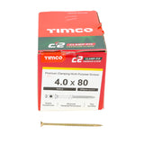 This is an image of Timco - C2 Clamp-Fix Screws - TX - Double Countersunk with Ribs - Twin-Cut - Yellow 4.0 x 80mm - (200 PCS Box) 40080C2C