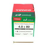 This is an image of Timco - C2 Strong-Fix Screws - PZ - Double Countersunk - Twin-Cut - Yellow 4.0 x 80mm - (200 PCS Box) 40080C2
