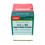This is an image of Timco - Classic Multi-Purpose Screws - PZ - Double Countersunk - Yellow 4.0 x 80mm - (200 PCS Box) 40080CLAF