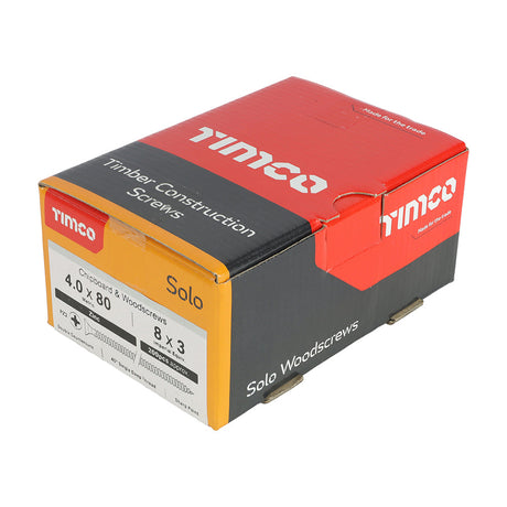 This is an image of Timco - Solo Chipboard & Woodscrews - PZ - Double Countersunk - Zinc 4.0 x 80mm - (200 PCS Box) 40080SOLOZ