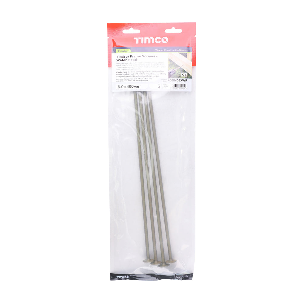 This is an image of Timco - Timber Screws - TX - Wafer - Exterior - Green 8.0 x 400mm - (4 PCS TIMpac) 400INDEXWP