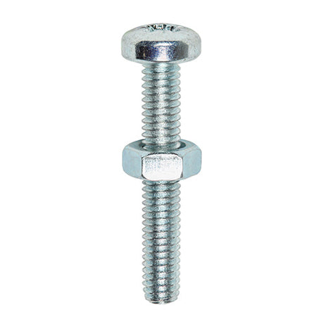 This is an image of Timco - Machine Screws - PZ - Pan & Hex Nuts - Zinc M4 x 12mm - (40 PCS TIMpac) 4012PPMHNP