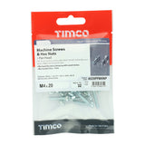 This is an image of Timco - Machine Screws - PZ - Pan & Hex Nuts - Zinc M4 x 20mm - (32 PCS TIMpac) 4020PPMHNP