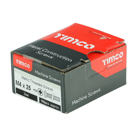 This is an image of Timco - Metric Threaded Machine Screws - PZ - Pan Head - Zinc M4 x 25mm - (100 PCS Box) 4025PPM