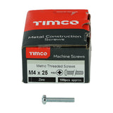 This is an image of Timco - Metric Threaded Machine Screws - PZ - Pan Head - Zinc M4 x 25mm - (100 PCS Box) 4025PPM