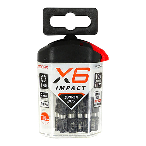 This is an image of Timco - Impact Driver Bits - TX TX40 x 25 (10 Pieces Handy Bit Pack) 40TX25X6