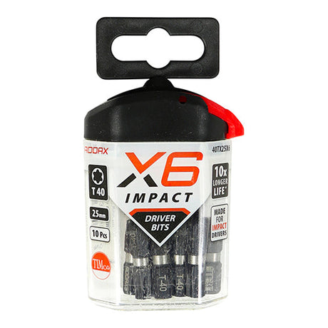 This is an image of Timco - Impact Driver Bits - TX TX40 x 25 (10 Pieces Handy Bit Pack) 40TX25X6