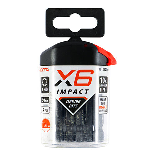 This is an image of Timco - Impact Driver Bits - TX TX40 x 50 (5 Pieces Handy Bit Pack) 40TX50X6