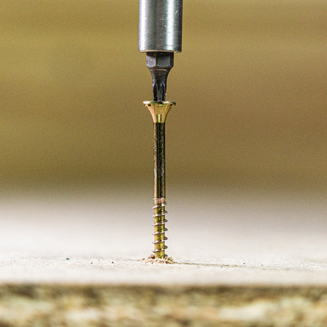 This is an image of Timco - C2 Floor-Fix Screws - TX - Double Countersunk with Ribs - Twin-Cut - Yellow 4.2 x 55mm - (250 PCS Tub) 42055C2MDF