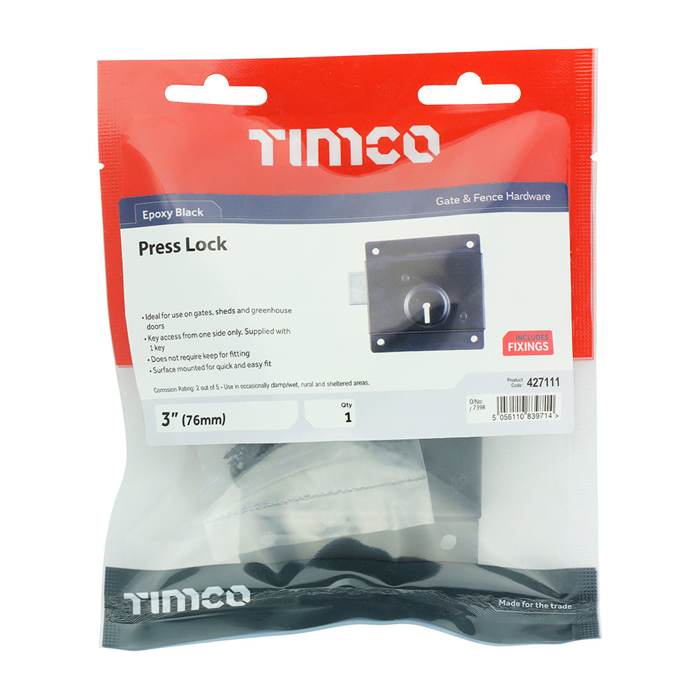 This is an image of Timco - Press Lock - Black 3" (1 Each TIMbag) 427111