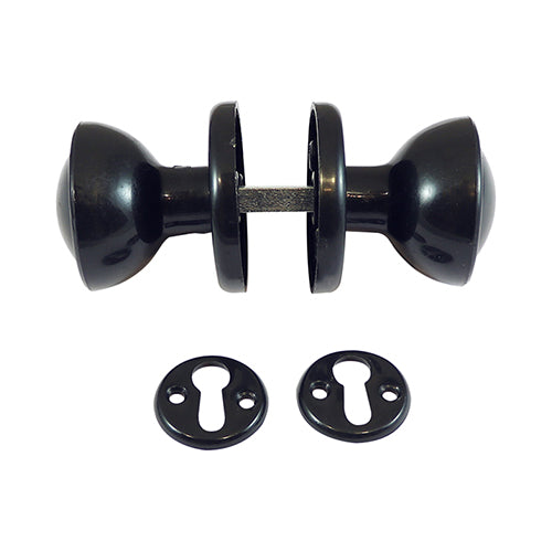 This is an image of Timco - Plastic Rim / Mortice Knob Set - Black 50mm (1 Pairs TIMbag) 427212
