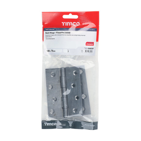 This is an image of Timco - Plain Butt Hinge - Fixed Pin (1838) - Self Colour 100 x 70 (1 Pairs TIMbag) 434025P