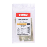 This is an image of Timco - Flush Hinge (105) - Electro Brass 75 x 51 (1 Pairs Plain Bag) 434174