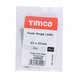 This is an image of Timco - Flush Hinge (105) - Zinc 63 x 37 (1 Pairs Plain Bag) 434900