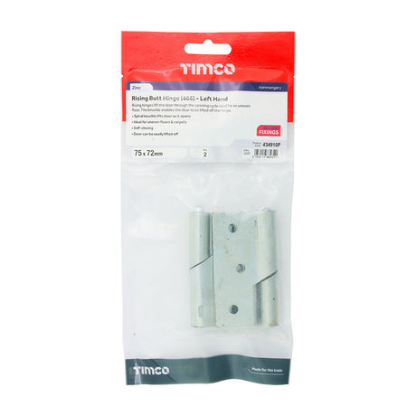 This is an image of Timco - Rising Butt Hinge (466) - Left Hand - Zinc 75 x 72 (1 Pairs TIMbag) 434910P