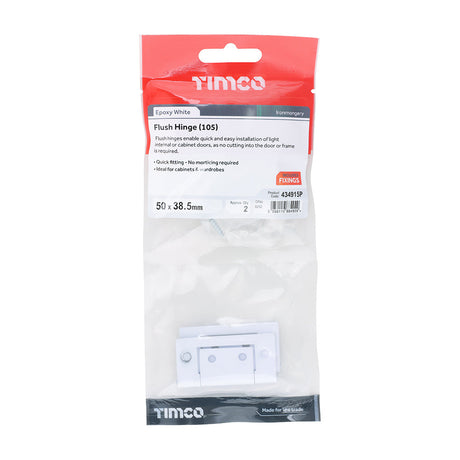 This is an image of Timco - Flush Hinge (105) - White 50 x 38.5 (1 Pairs TIMpac) 434915P