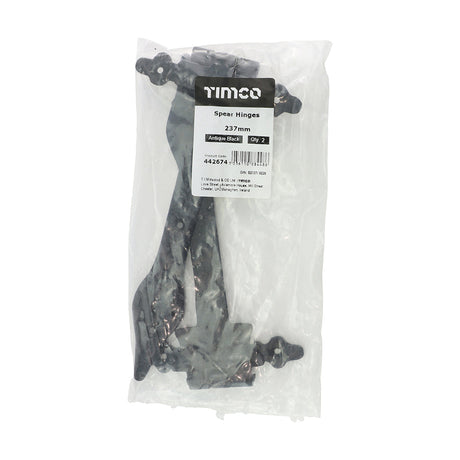This is an image of Timco - Pair of Spear Hinges - Antique Black 237mm (1 Pairs Bag) 442674