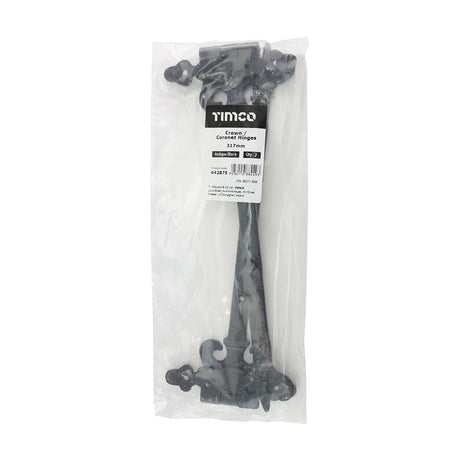 This is an image of Timco - Pair of Crown / Coronet Hinges - Antique Black 317mm (1 Pairs Bag) 442875