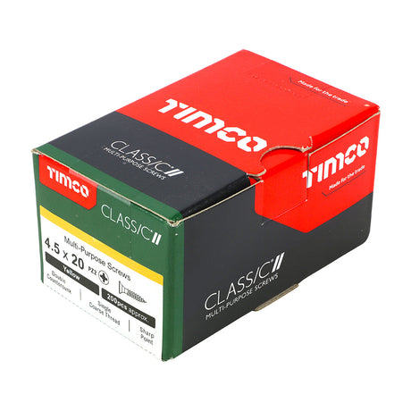 This is an image of Timco - Classic Multi-Purpose Screws - PZ - Double Countersunk - Yellow 4.5 x 20mm - (200 PCS Box) 45020CLAF
