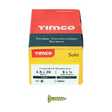 This is an image of Timco - Solo Chipboard & Woodscrews - PZ - Double Countersunk - Yellow 4.5 x 20mm - (200 PCS Box) 45020SOLOC