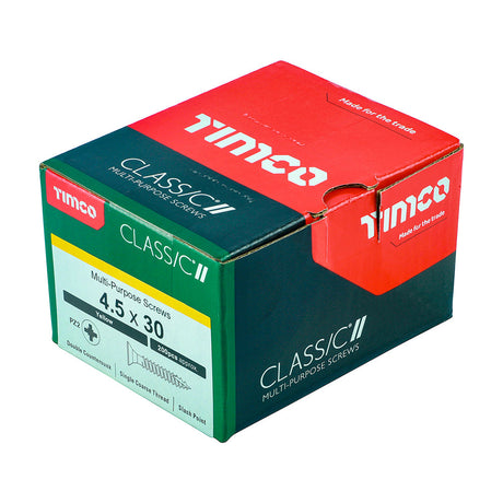 This is an image of Timco - Classic Multi-Purpose Screws - PZ - Double Countersunk - Yellow 4.5 x 30mm - (200 PCS Box) 45030CLAF