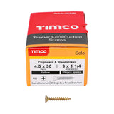 This is an image of Timco - Solo Chipboard & Woodscrews - PZ - Double Countersunk - Yellow 4.5 x 30mm - (200 PCS Box) 45030SOLOC