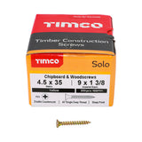 This is an image of Timco - Solo Chipboard & Woodscrews - PZ - Double Countersunk - Yellow 4.5 x 35mm - (200 PCS Box) 45035SOLOC