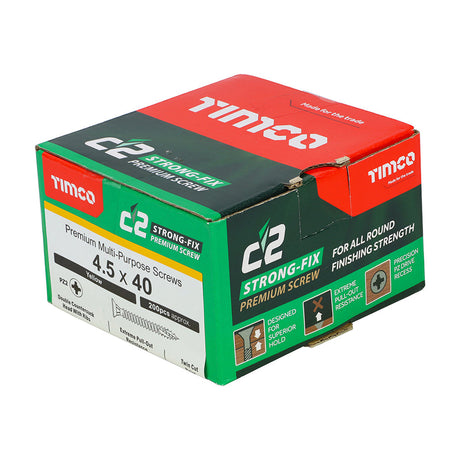 This is an image of Timco - C2 Strong-Fix Screws - PZ - Double Countersunk - Twin-Cut - Yellow 4.5 x 40mm - (200 PCS Box) 45040C2