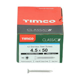 This is an image of Timco - Classic Multi-Purpose Screws - PZ - Double Countersunk - A2 Stainless Steel 4.5 x 50mm - (200 PCS Box) 45050CLASS