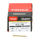 This is an image of Timco - Velocity Premium Multi-Use Screws - PZ - Double Countersunk - Yellow 4.5 x 50mm - (200 PCS Box) 45050VY