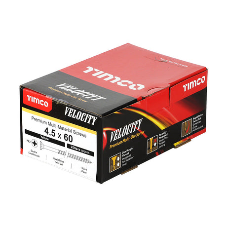 This is an image of Timco - Velocity Premium Multi-Use Screws - PZ - Double Countersunk - Yellow 4.5 x 60mm - (200 PCS Box) 45060VY