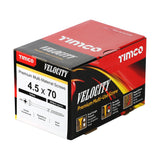 This is an image of Timco - Velocity Premium Multi-Use Screws - PZ - Double Countersunk - Yellow 4.5 x 70mm - (200 PCS Box) 45070VY